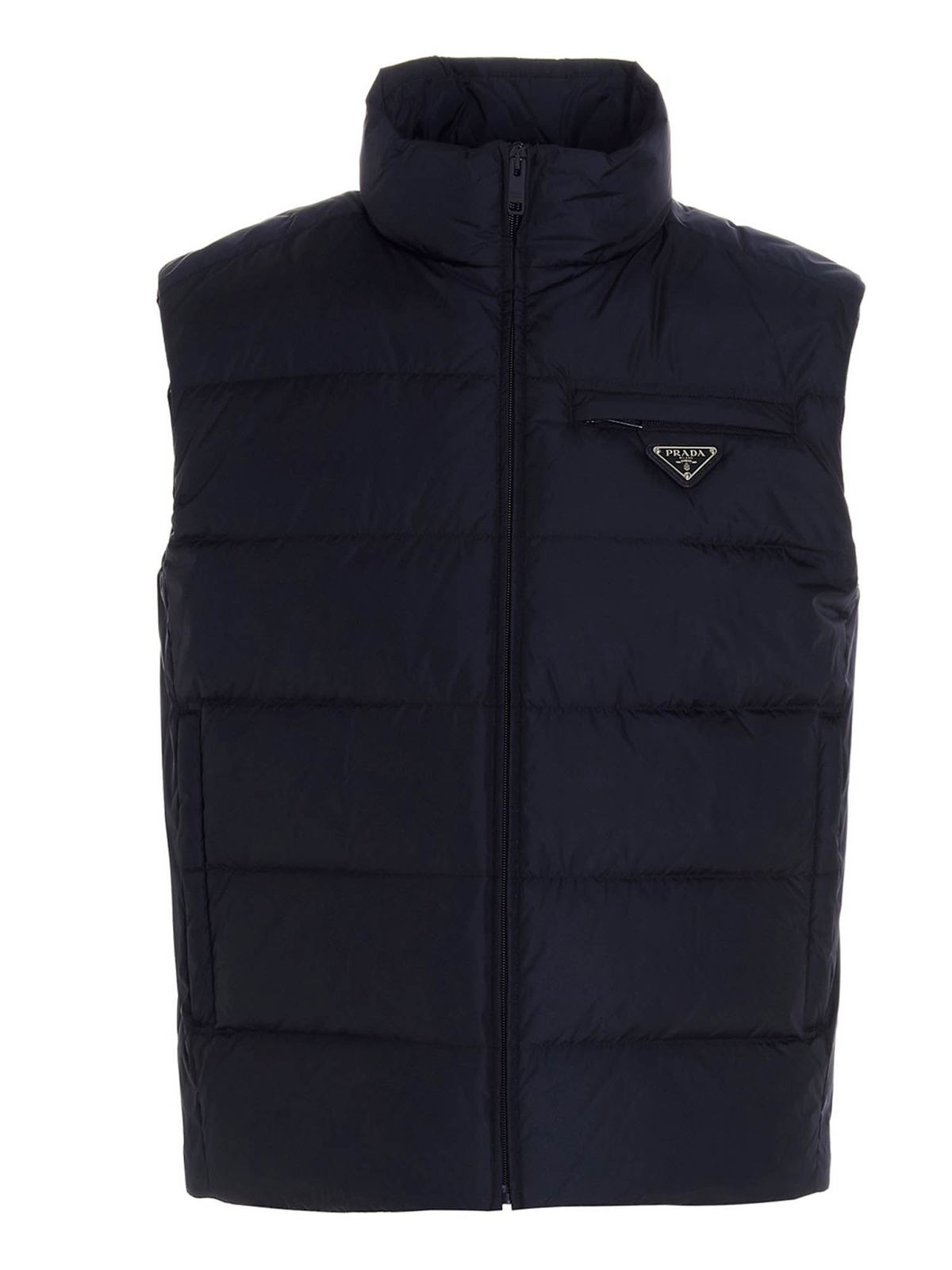 Prada - Padded Re-Nylon vest in blue - waistcoats & gilets ...