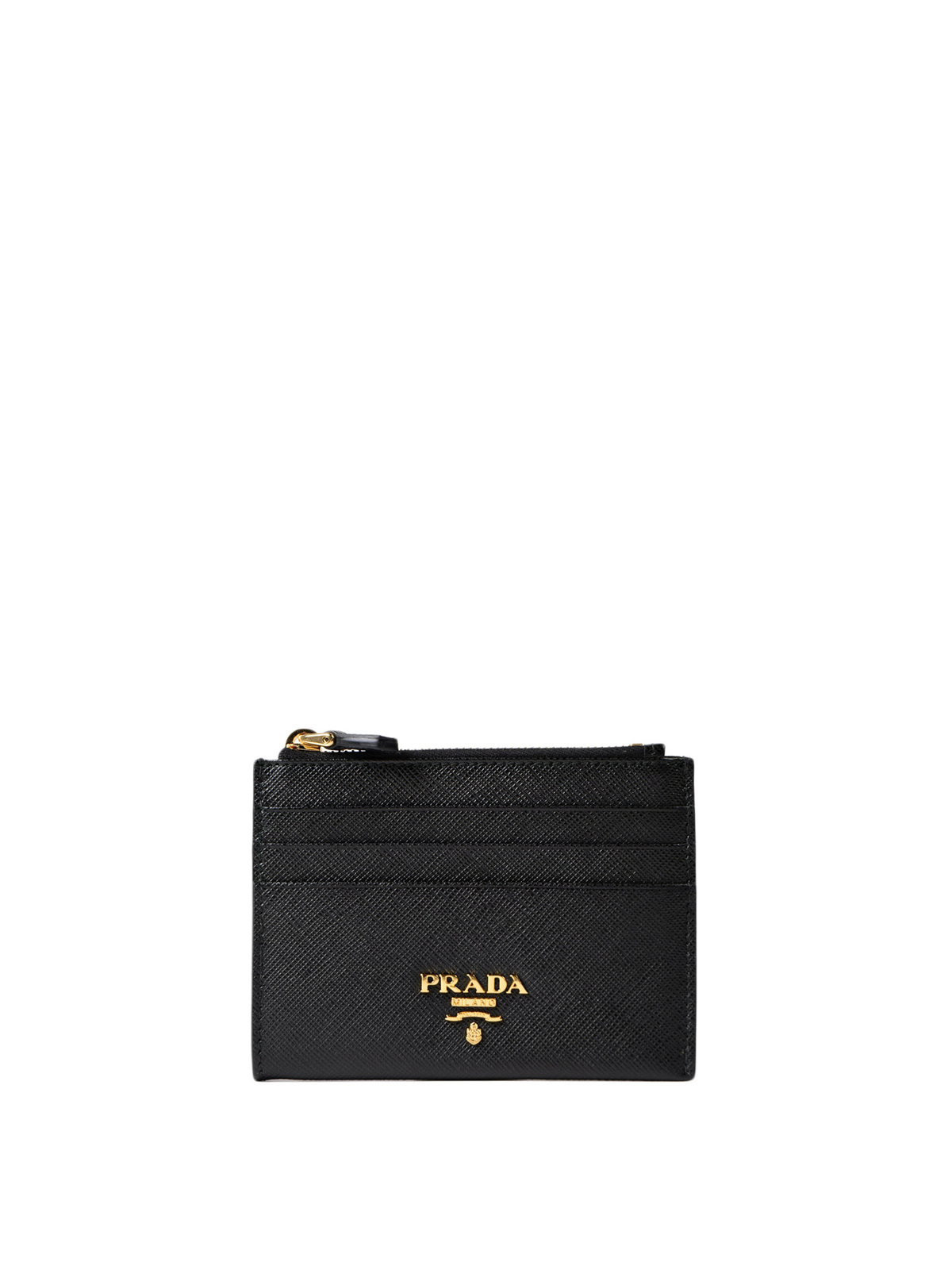 Prada Saffiano Leather Card Case In Black