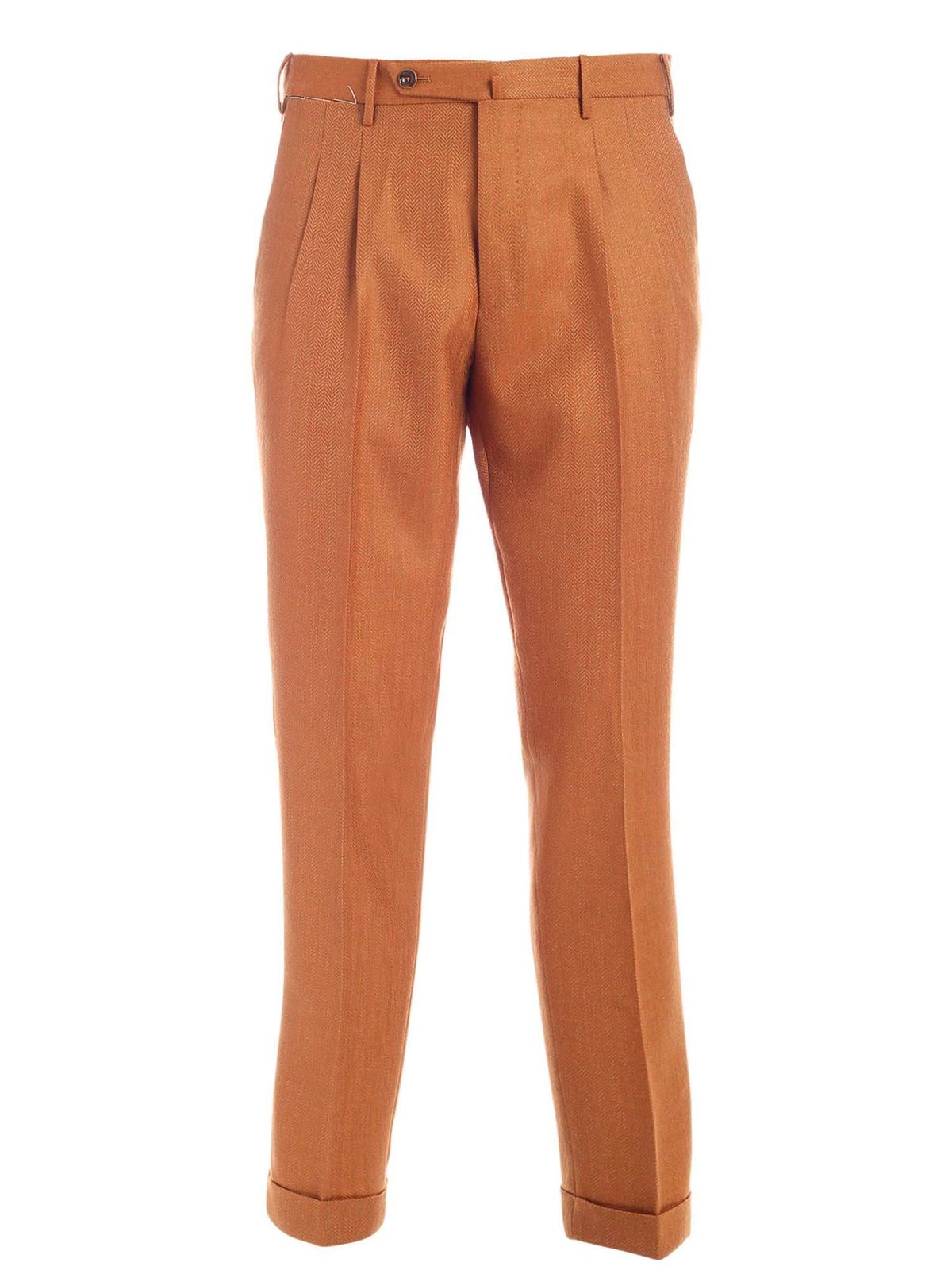Casual trousers Pt Torino Herringbone pattern pants in mustard color