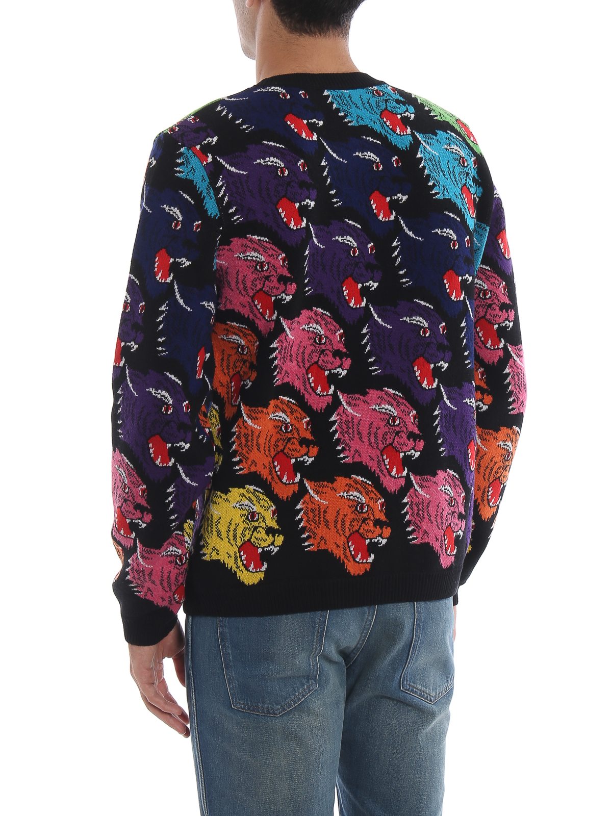 Crew necks Gucci - Rainbow panther face intarsia wool sweater ...