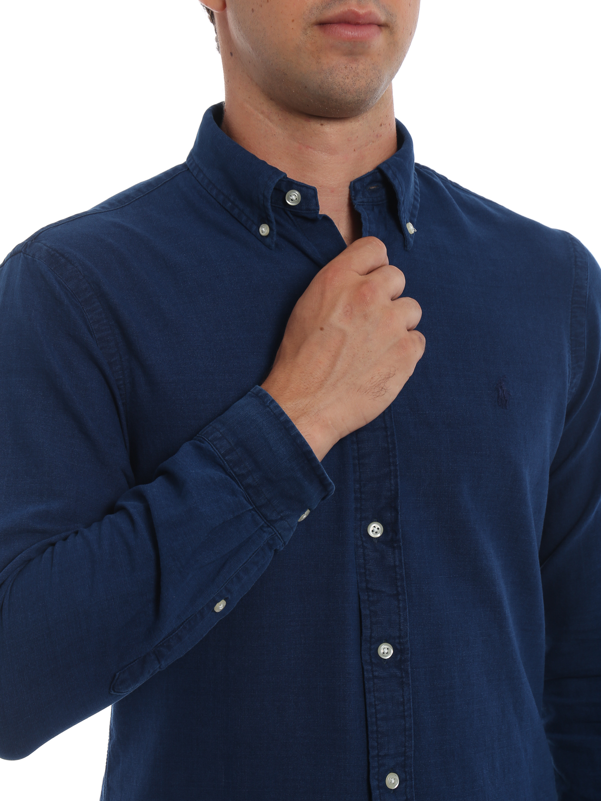 Ralph Lauren - Indigo Oxford slim fit button-down shirt - shirts ...