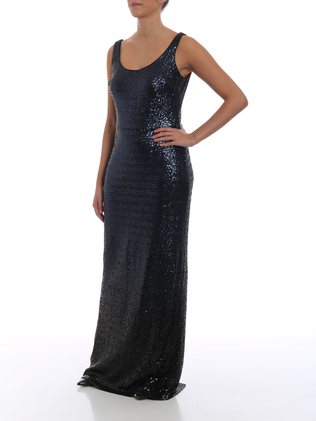 Black and blue sequin sleeveless gown 