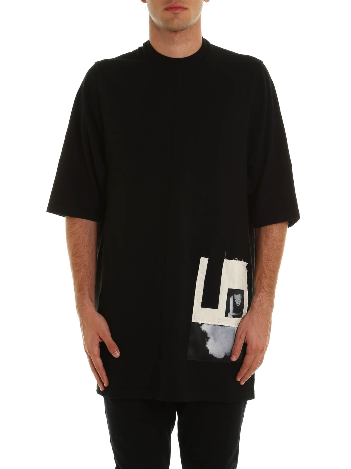 Rick Owens DRKSHDW Cotton Logo Patch Detail T-shirt in Black for Men Mens Clothing T-shirts Long-sleeve t-shirts 