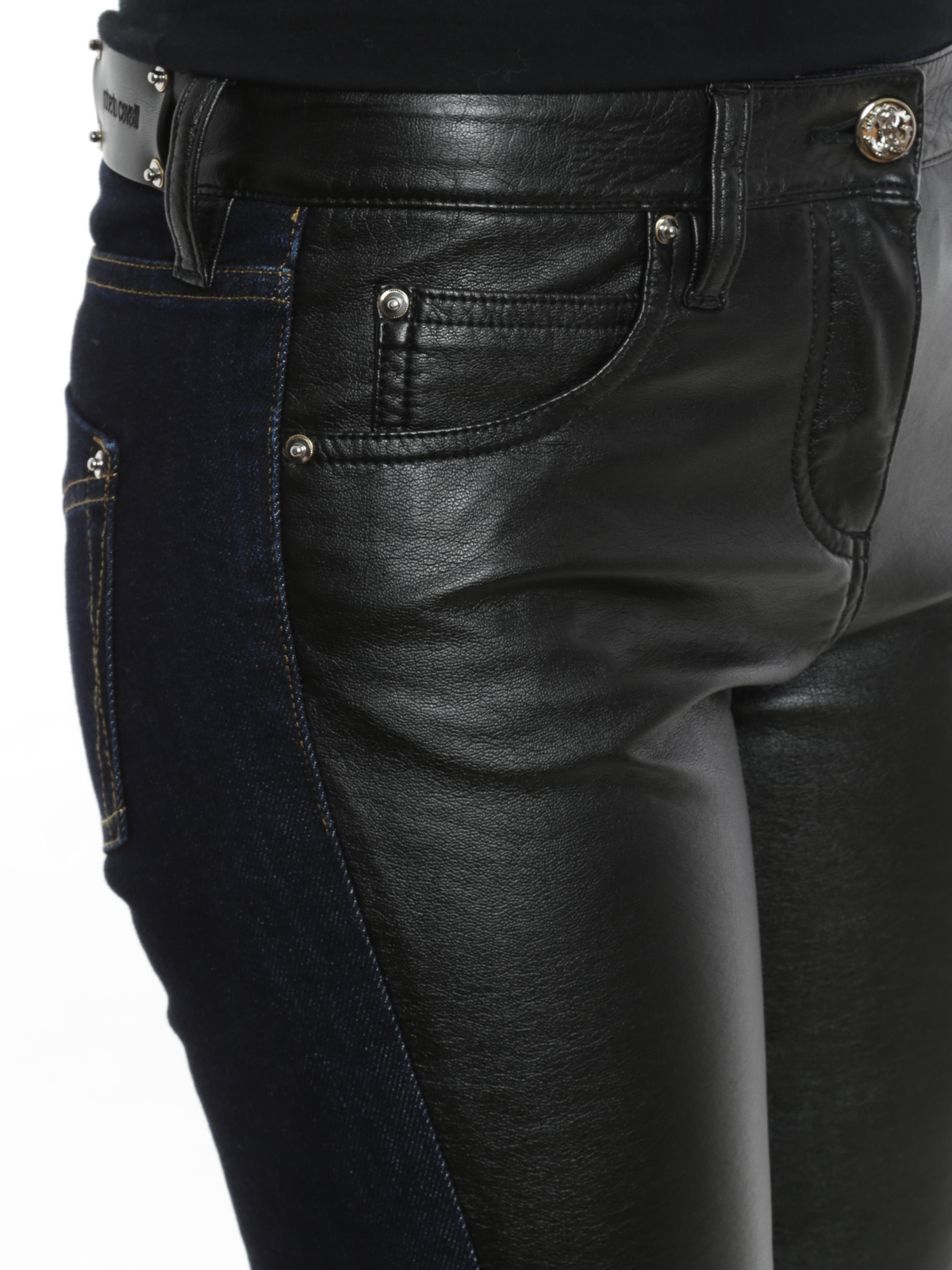 Skinny jeans Roberto Cavalli - Leather front jeans - BKJ209DS00504564