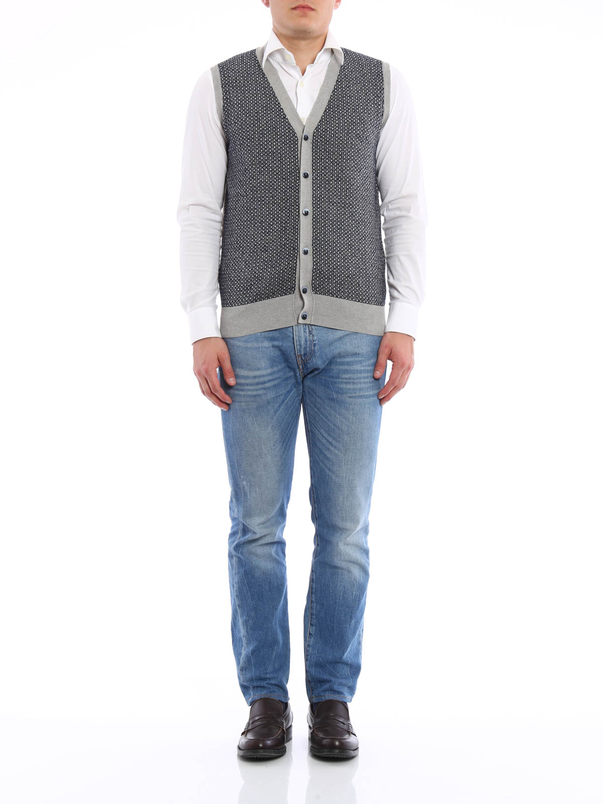 Jacquard cotton sleeveless cardigan 