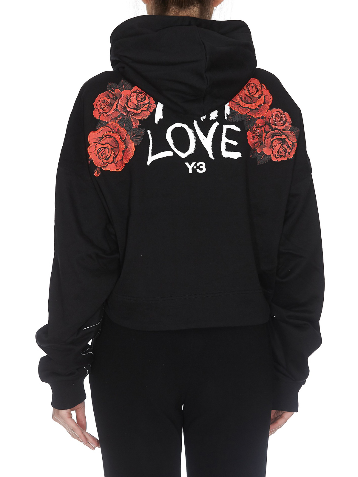 Rose print over cropped hoodie 