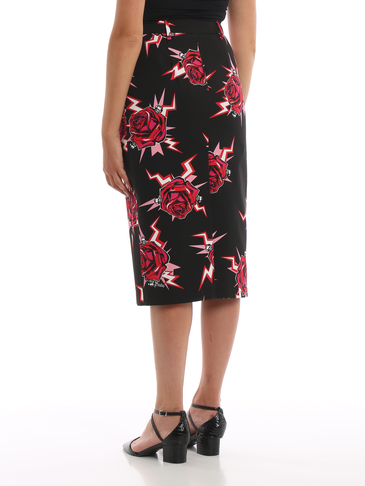 Knee length skirts & Midi Prada - Rose print pencil skirt 