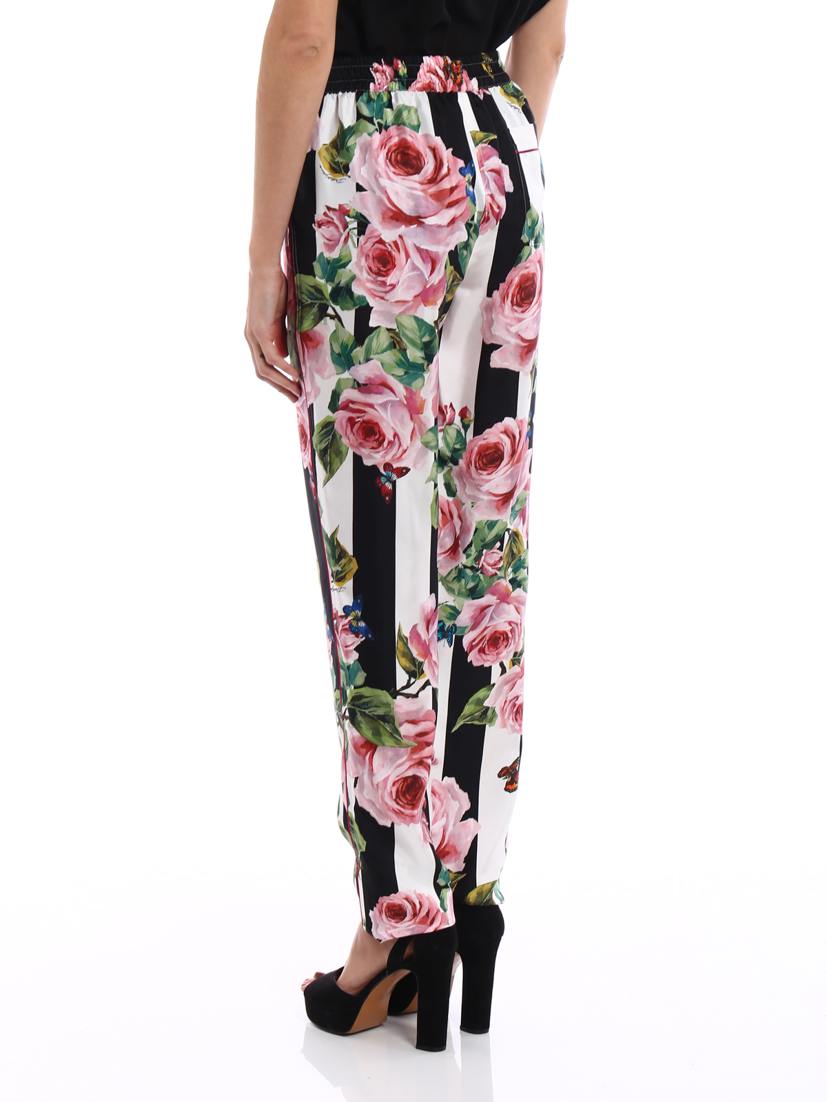 Casual trousers Dolce & Gabbana - Rose print silk pajama trousers -  FTAPVTHS1P6HWI10