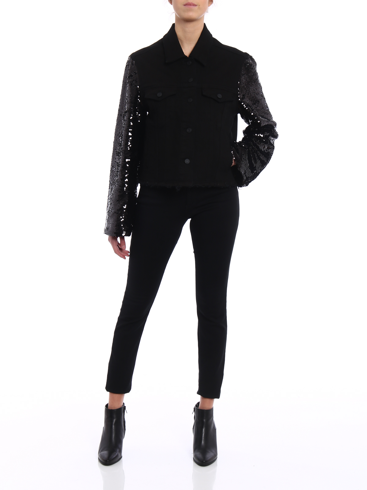 sequin sleeve jean jacket