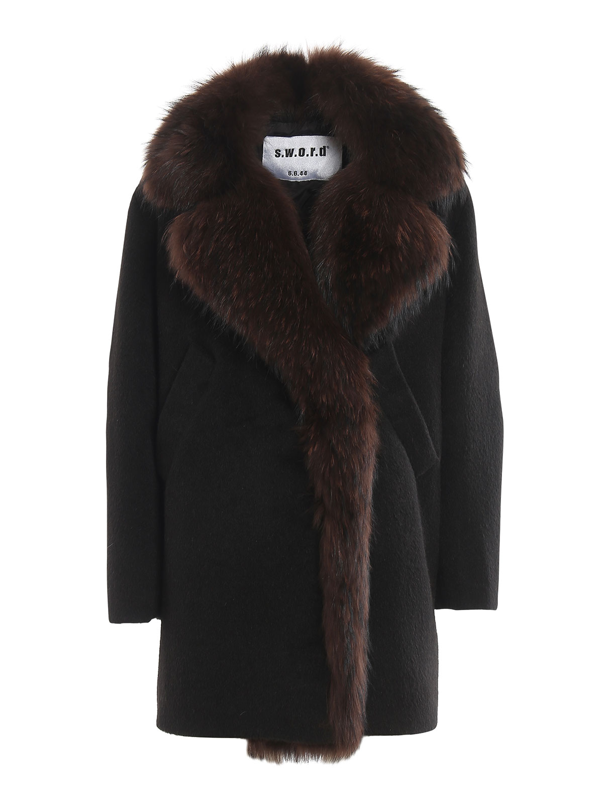 Sword 6.6.44 Real Fur Trimmed Wool Blend Coat In Black | ModeSens