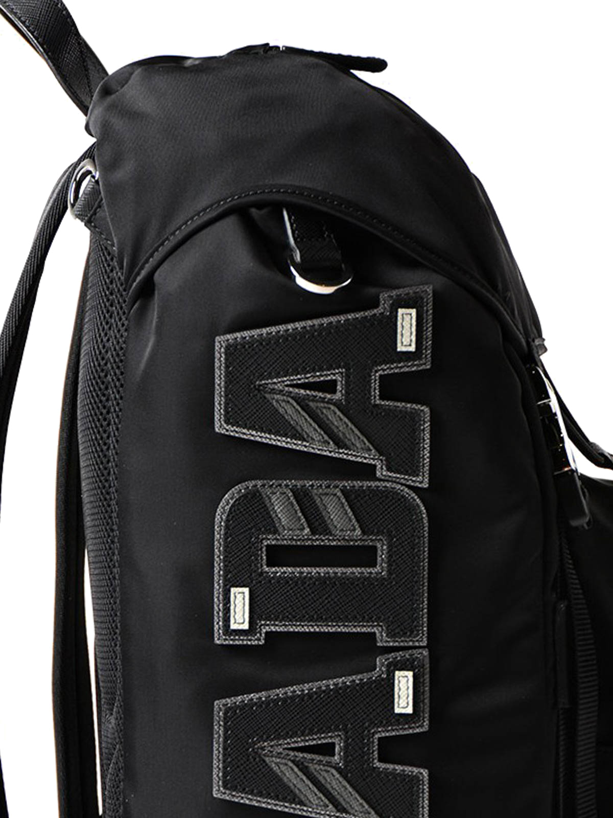 prada logo patch backpack