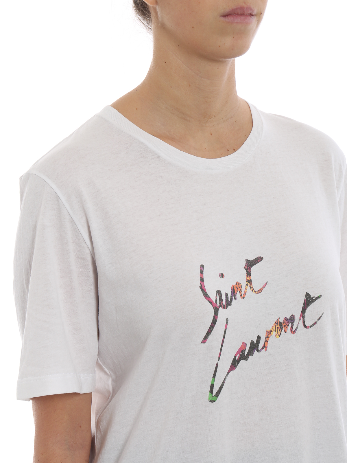 T-shirts Saint Laurent - Animal print Signature white Tee 