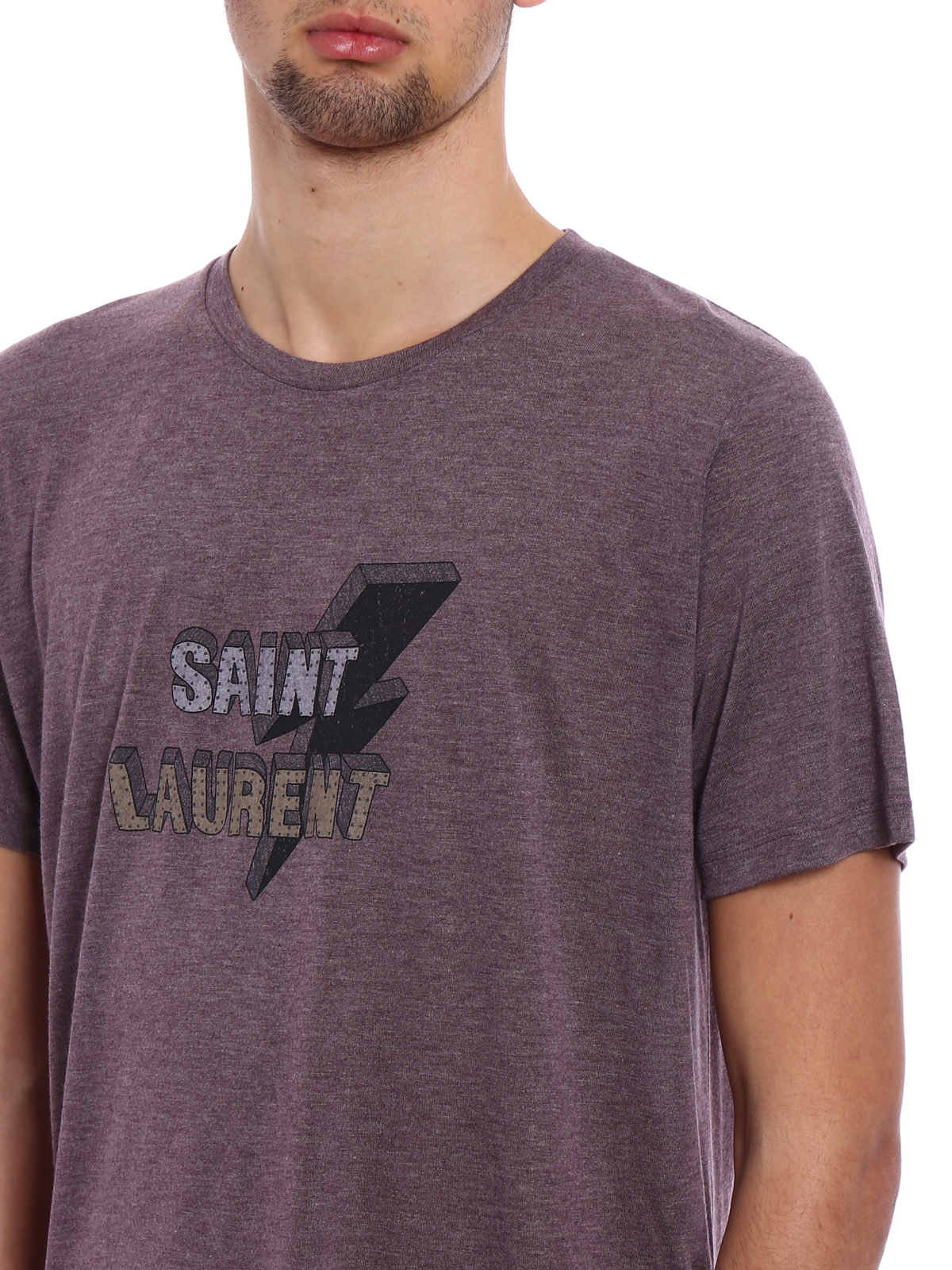 T-shirts Saint Laurent - Lightning Bolt print melange Tee 