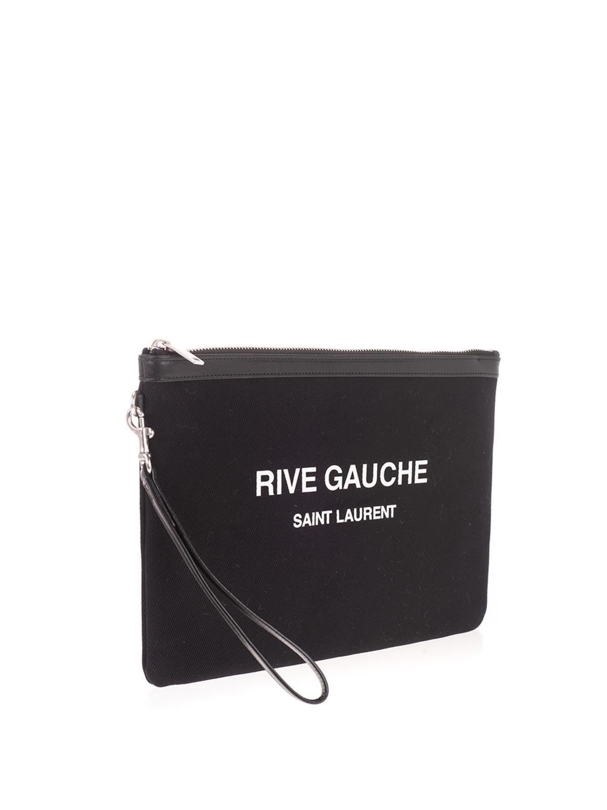 Saint Laurent - Rive Gauche logo clutch in black - clutches ...