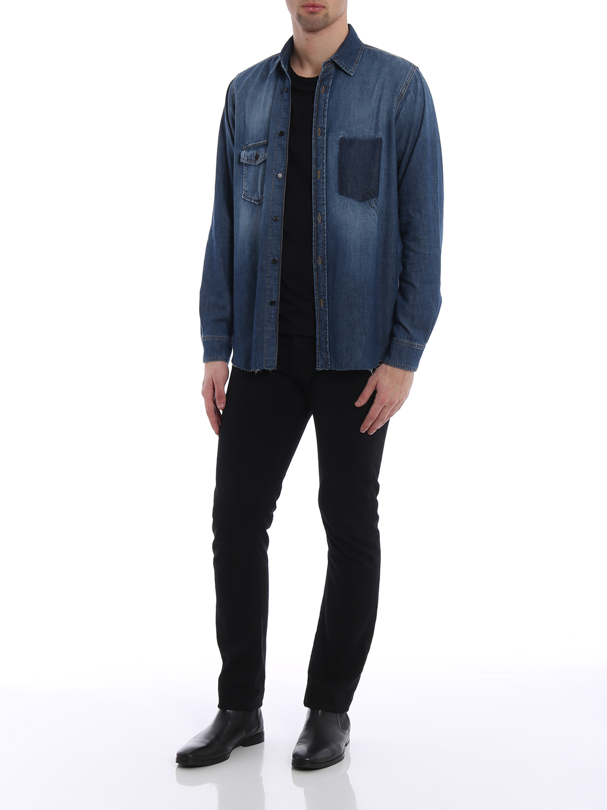 frayed hem denim shirt