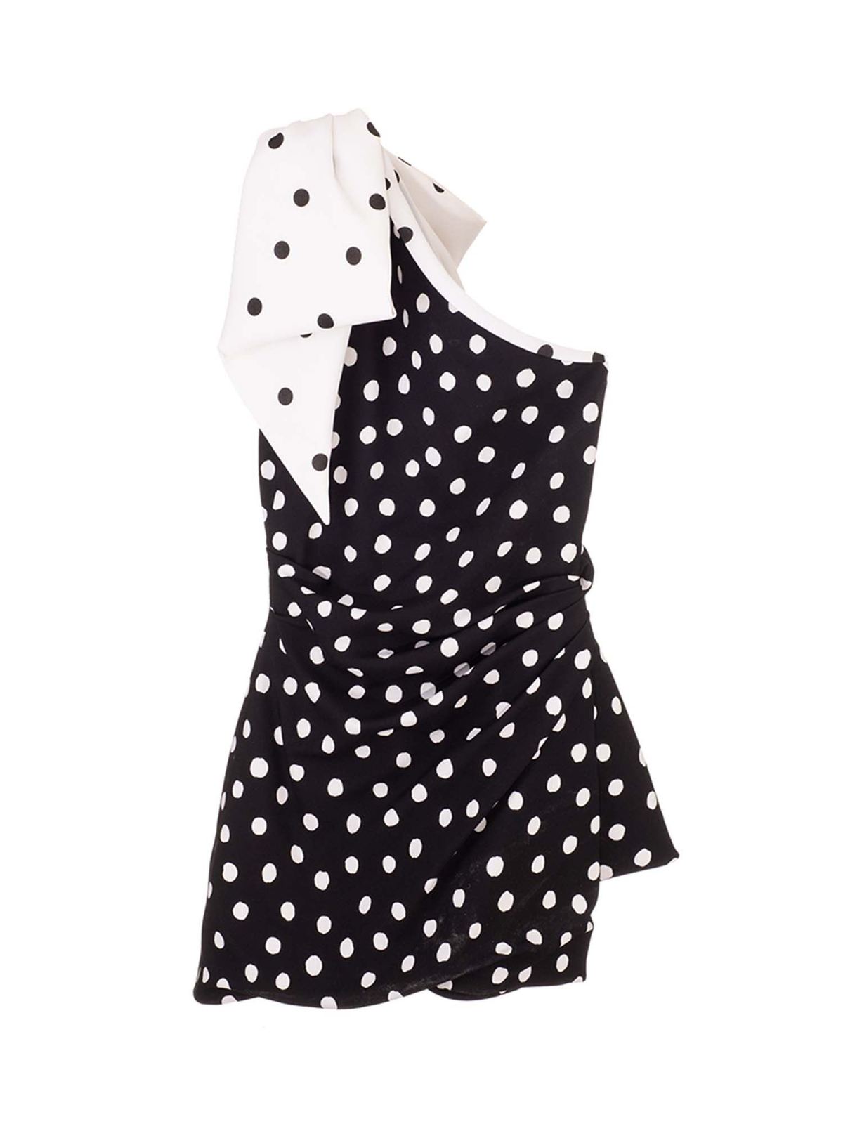 black and white polka dot one shoulder dress