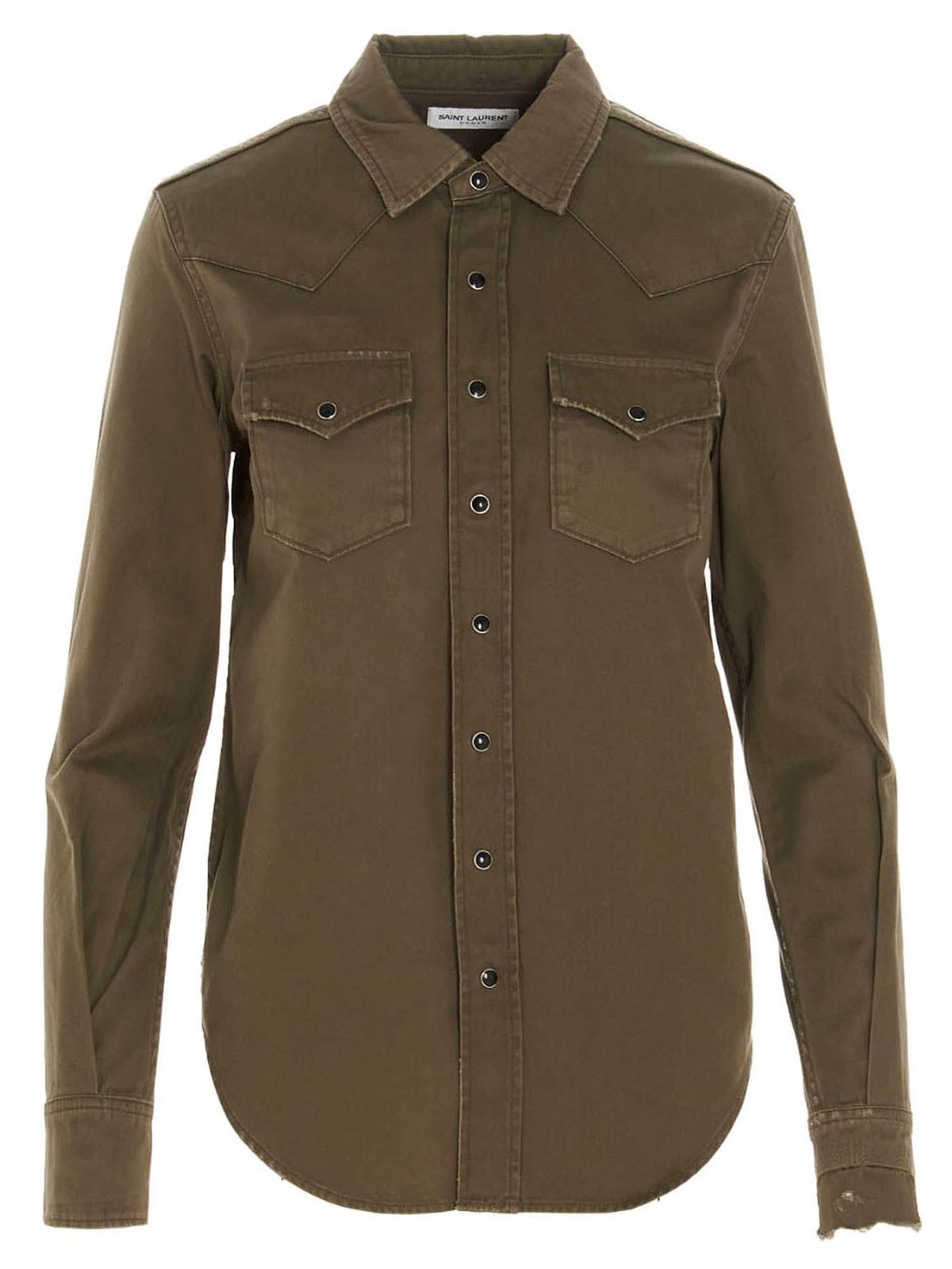 army green denim shirt