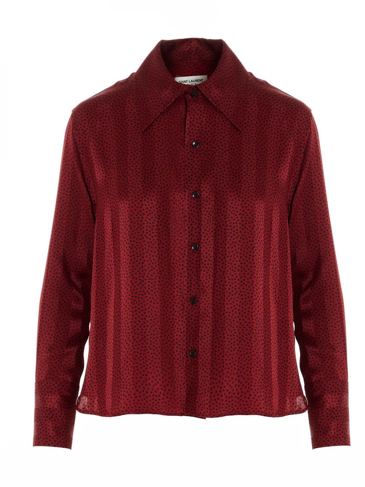 Saint Laurent - Polka dot and striped shirt in red - shirts ...