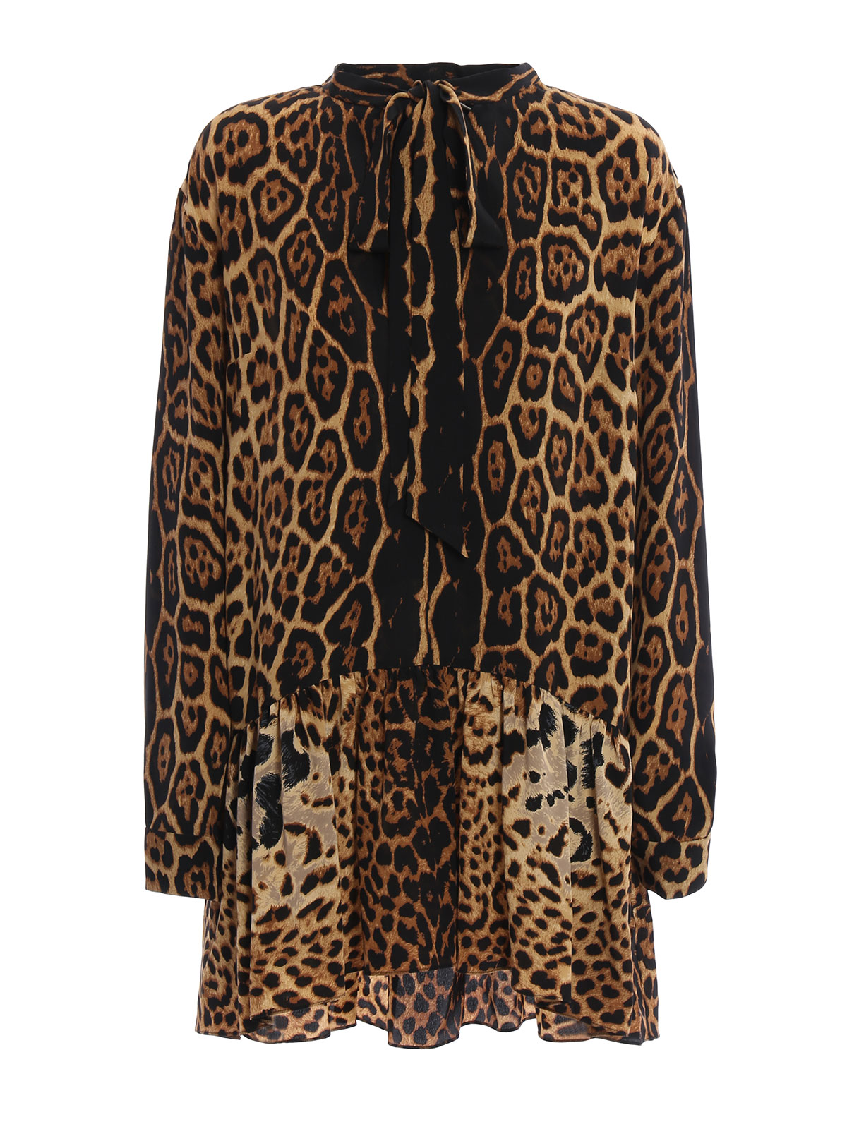 Short dresses Saint Laurent - Animal print silk flounced dress ...