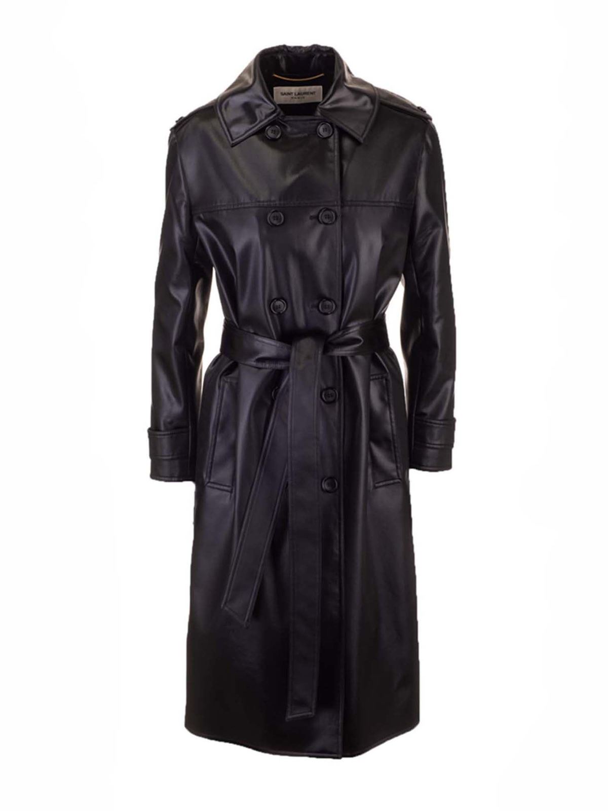 Trench coats Saint Laurent - Belt double-breasted trench coat in black ...