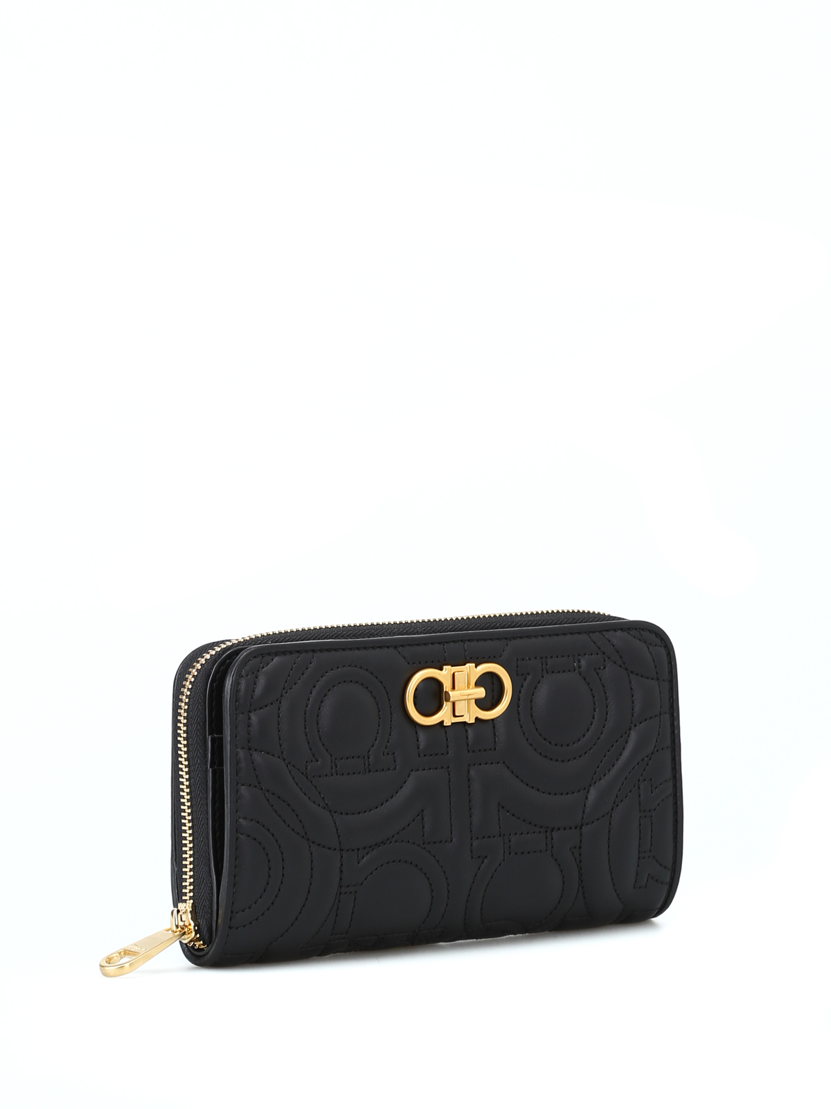 Clutches Salvatore Ferragamo - Gancini black quilted wallet bag 