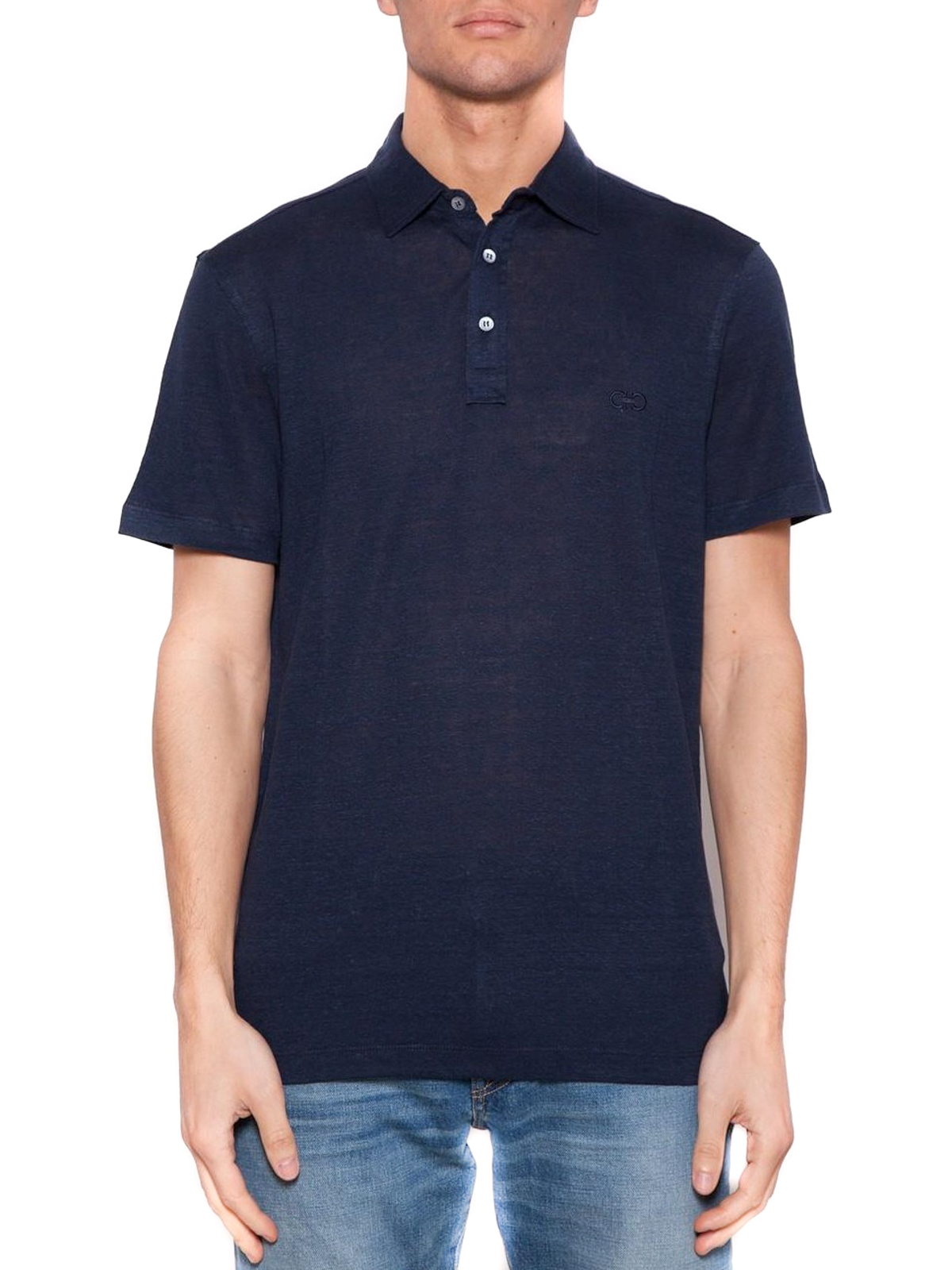 Polo shirts Salvatore Ferragamo - Solid blue linen polo shirt ...