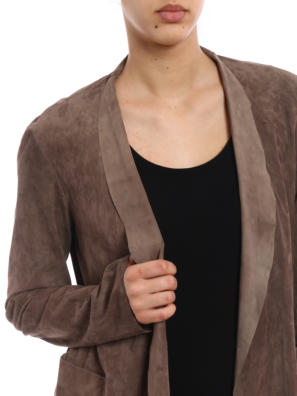 Leather jacket Salvatore Santoro - Soft suede open front jacket 