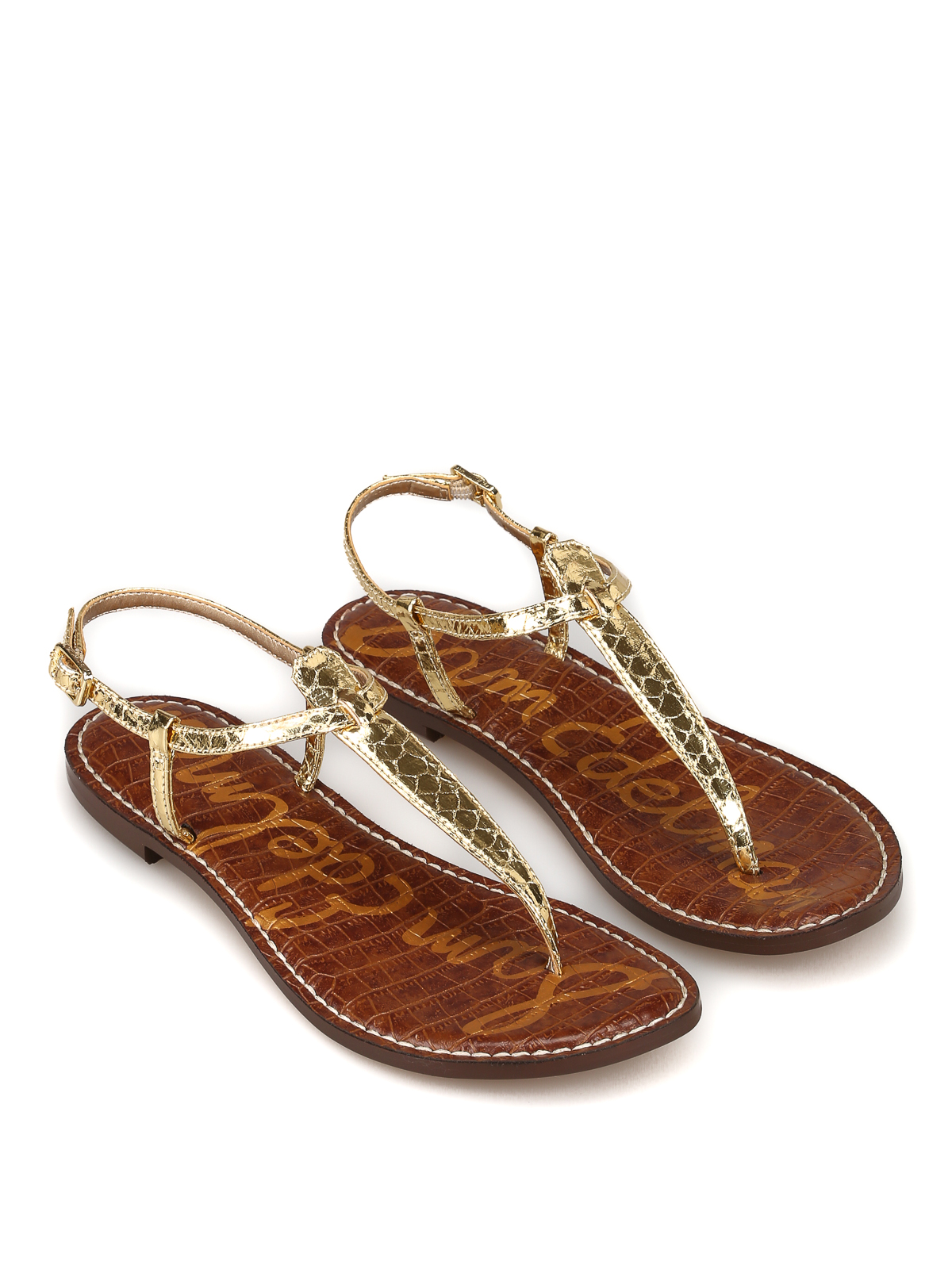 Sandals Sam Edelman - Gigi gold snake print thong flat sandals ...