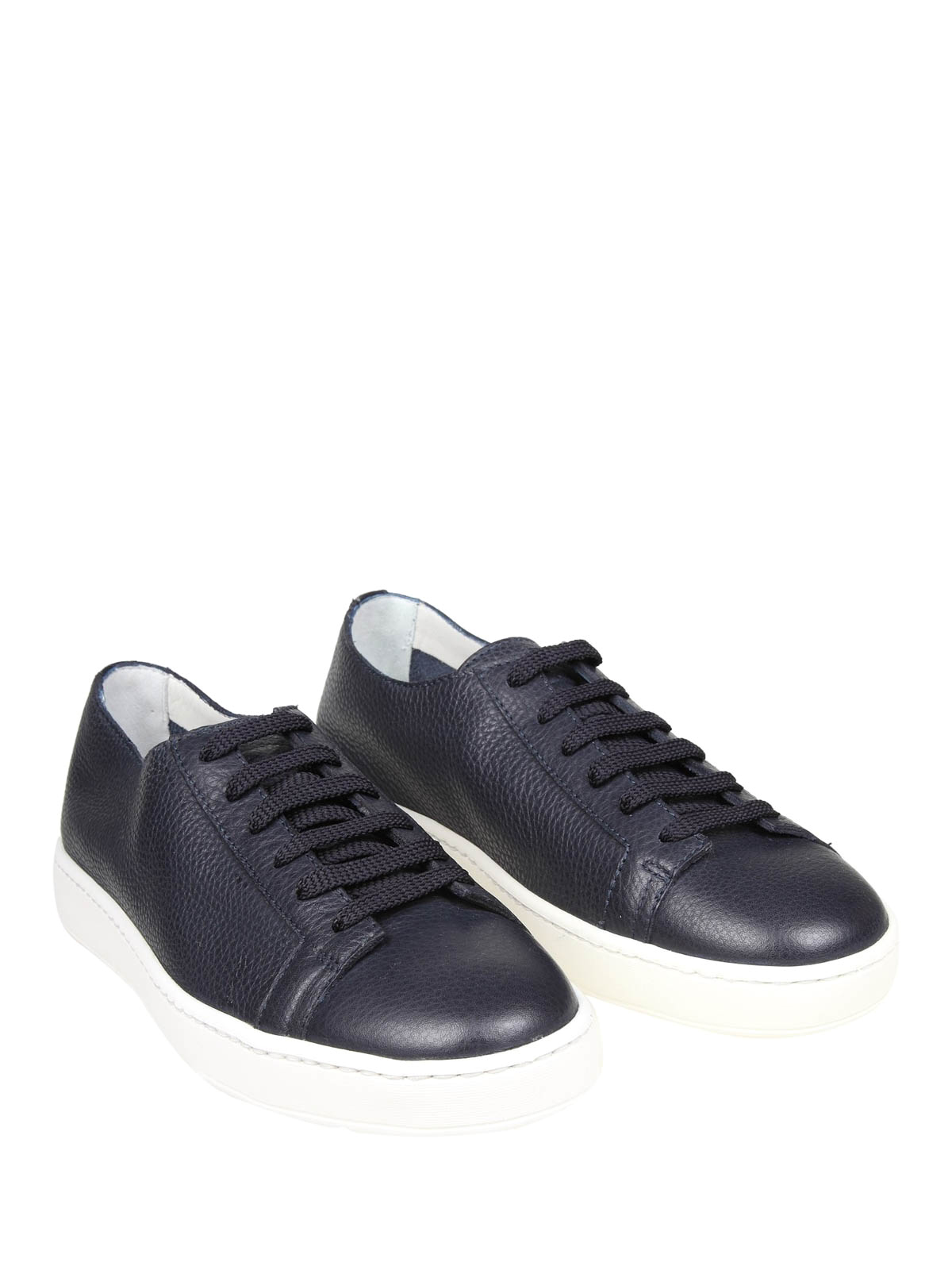 Trainers Santoni - Dark blue grainy leather sneakers - MBCN14387BARCMIAU55