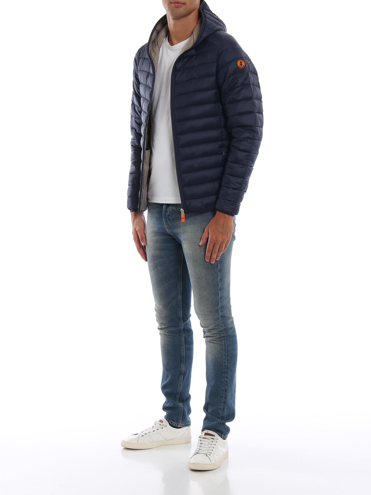 Save the Duck - Extra light hooded blue puffer jacket ...