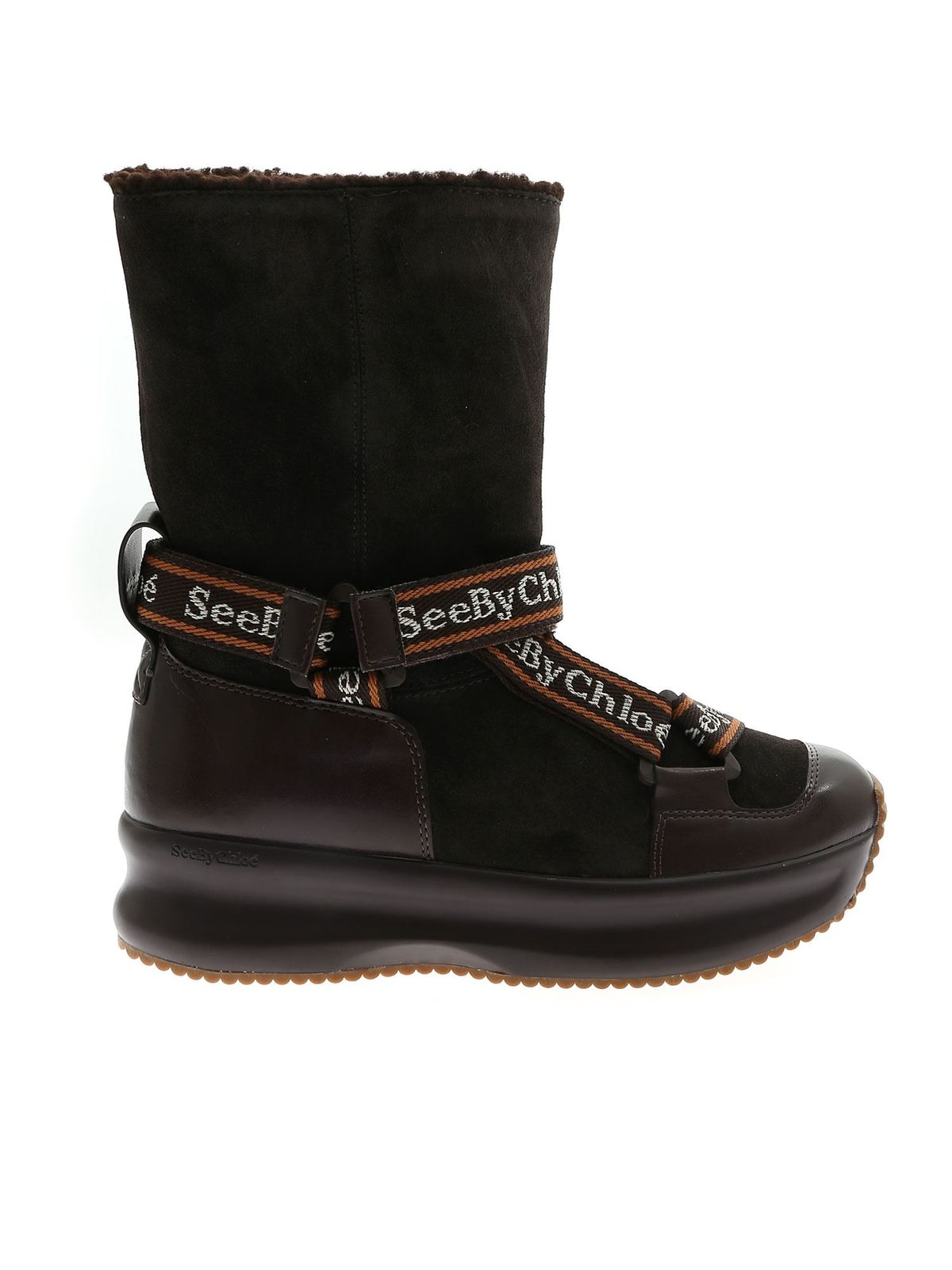 Branded straps ankle boots in brown 