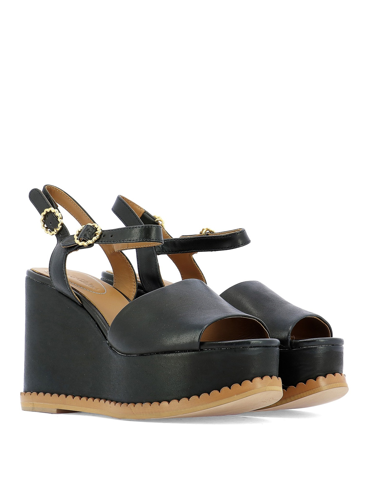 chloe black wedge sandals