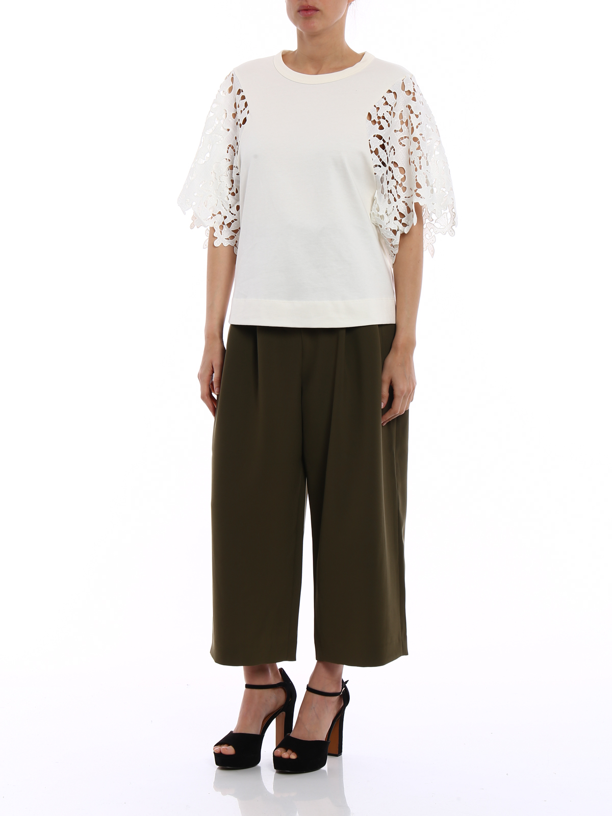 T-SHIRT COLLETTO CON PIZZO di See By Chloé in Bianco Donna Abbigliamento da T-shirt e top da Top a manica corta 