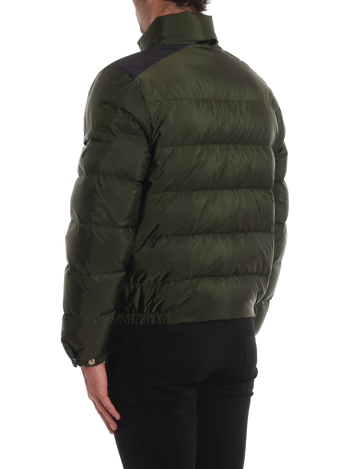 Padded jackets Prada - Semi glossy olive green nylon puffer jacket ...