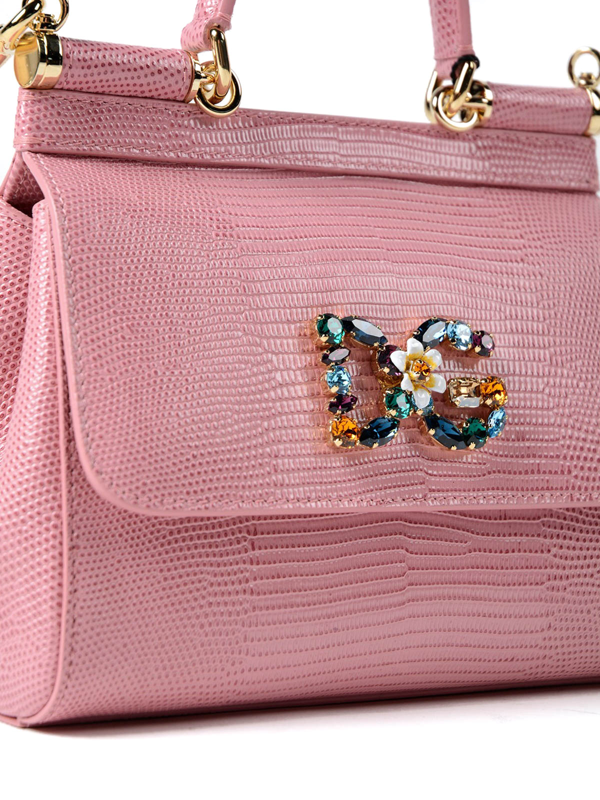 Cross body bags Dolce & Gabbana - Sicily iguana print pink small bag -  BB6003AI74287414