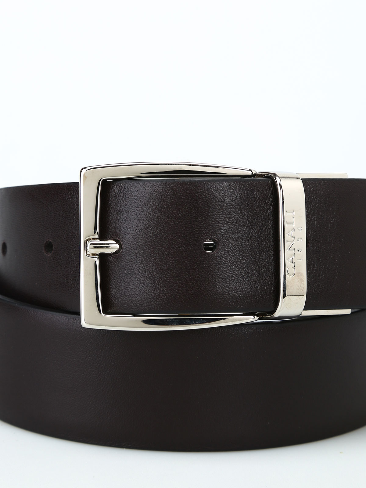 Belts Canali - Silver-tone metal logo buckle leather belt - KA00107110