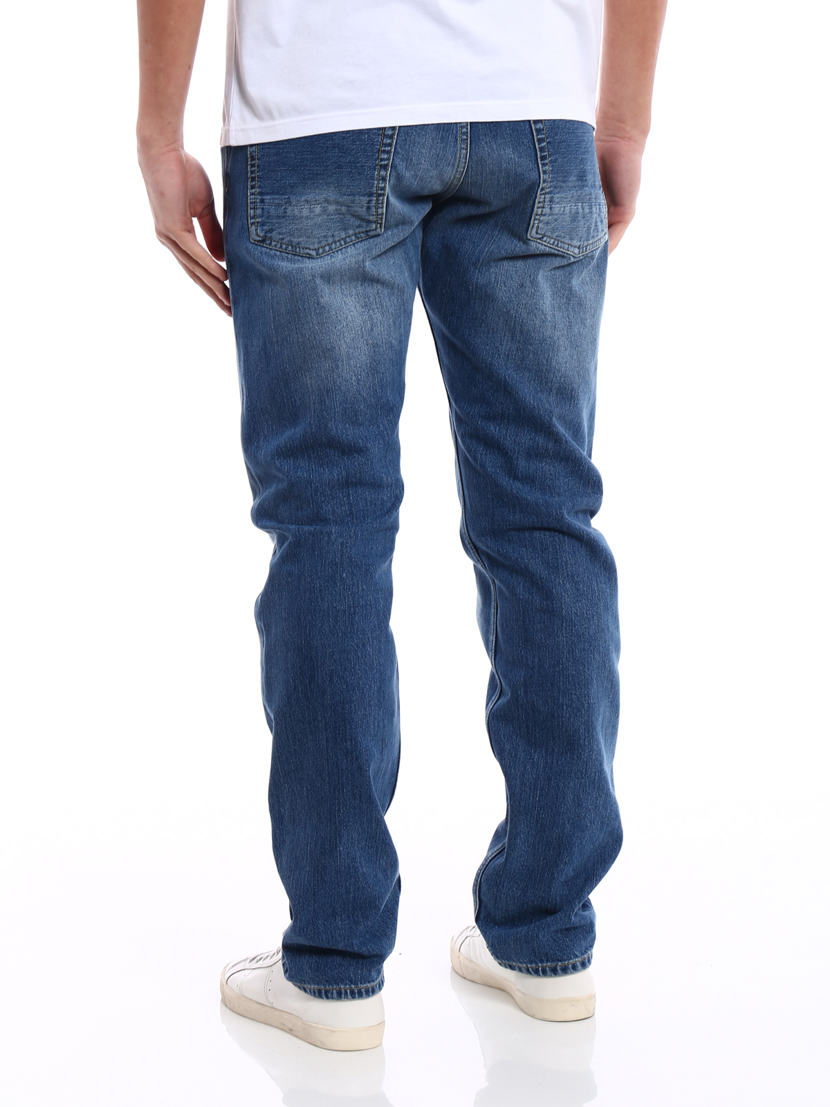 Alexander McQueen Denim Embroidered-logo Straight-leg Jeans in Blue for Men Mens Clothing Jeans Straight-leg jeans 