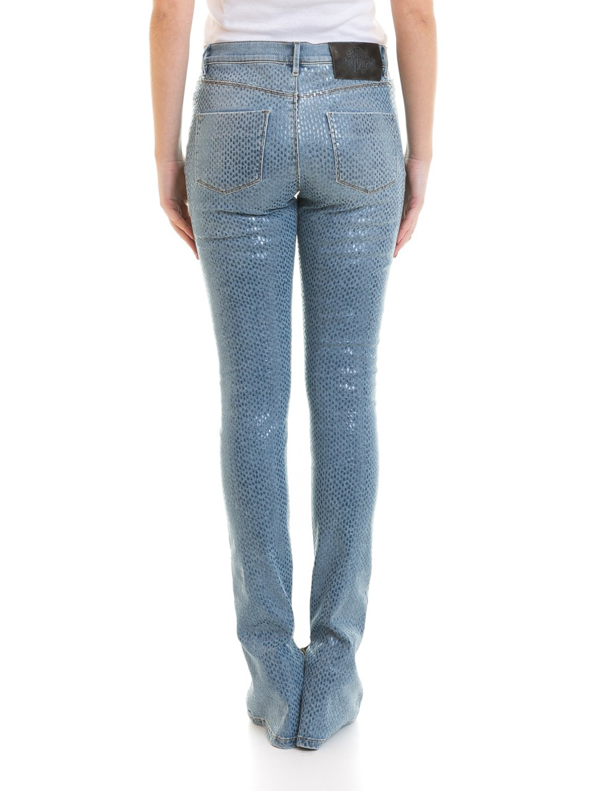 Roberto Cavalli Denim Bootcut jeans mit kristallverzierung in Blau Damen Bekleidung Jeans Bootcut Jeans 