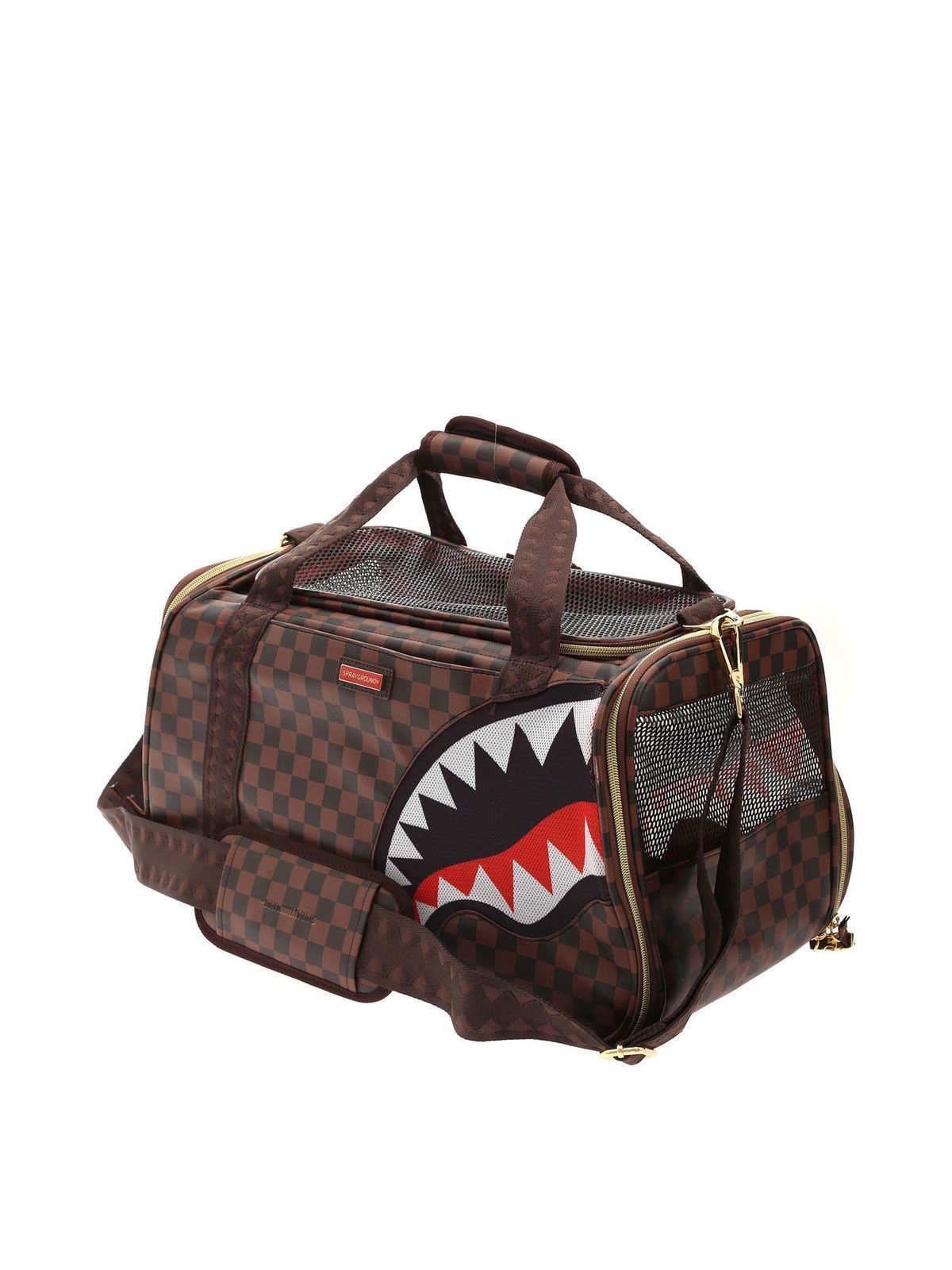 Shark Pet Carrier checked bag in brown 