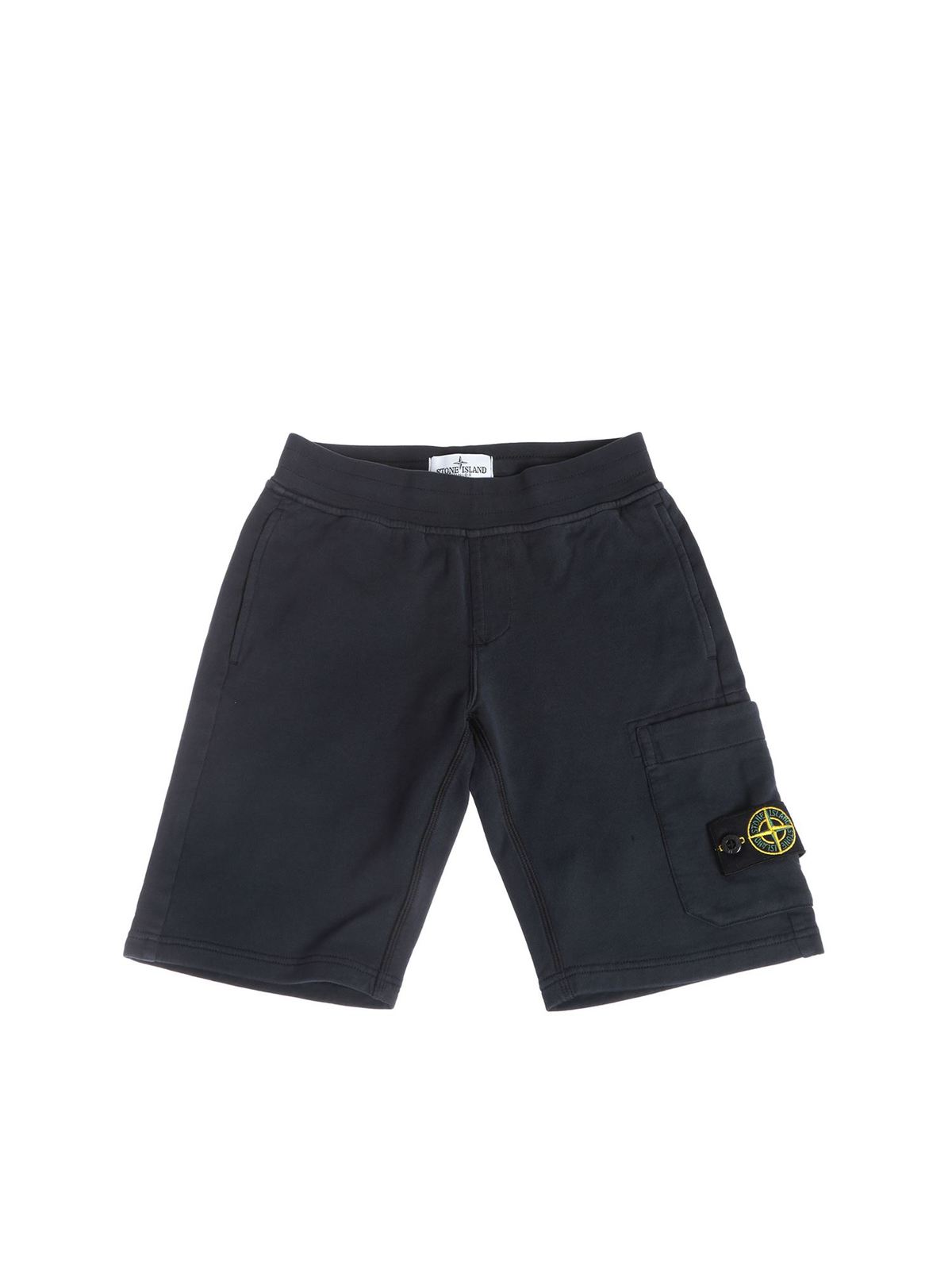 Shorts Stone Island Junior - Pantaloni corti in felpa con patch logo ...