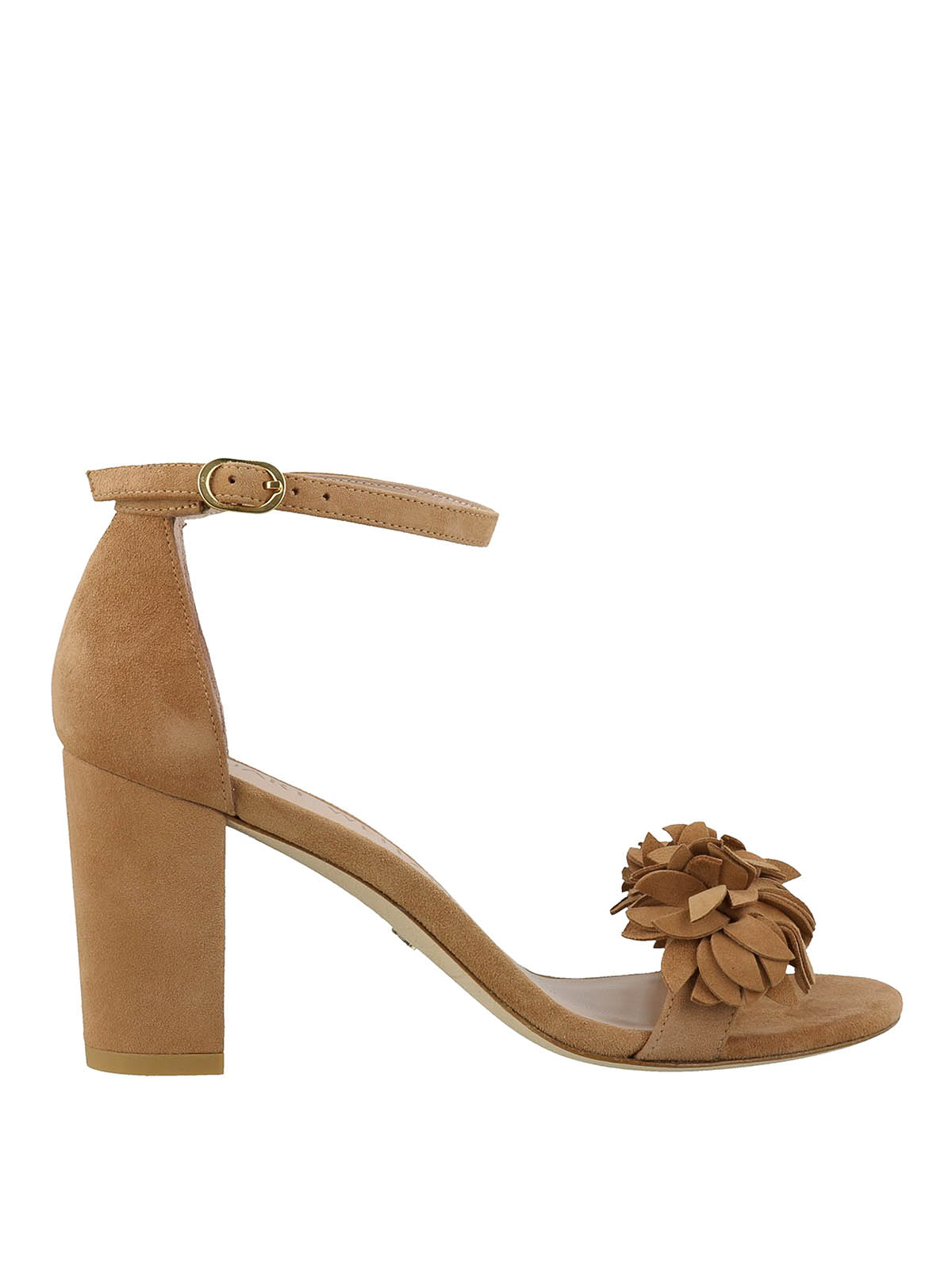 STUART WEITZMAN NEARLYNUDE FLOWER SUEDE SANDALS