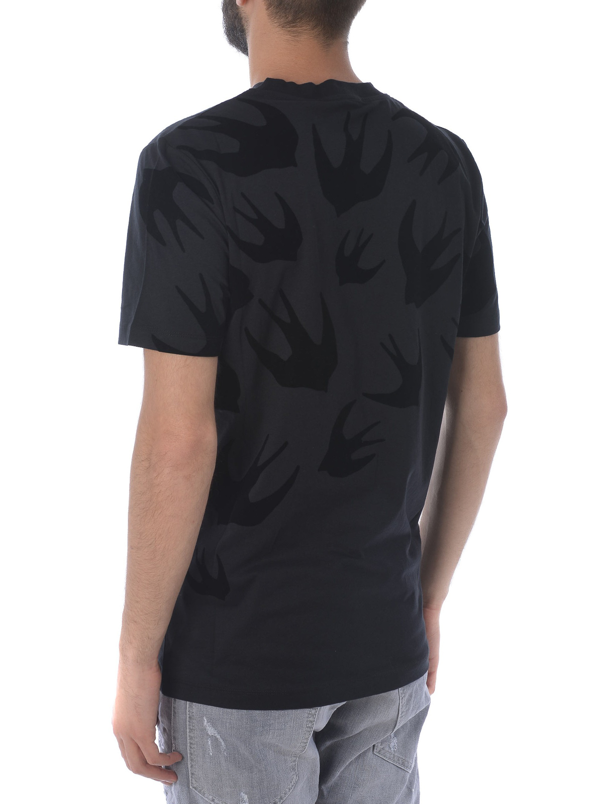 T Shirts Mcq Swallow Flock Print Black T Shirt Rlt