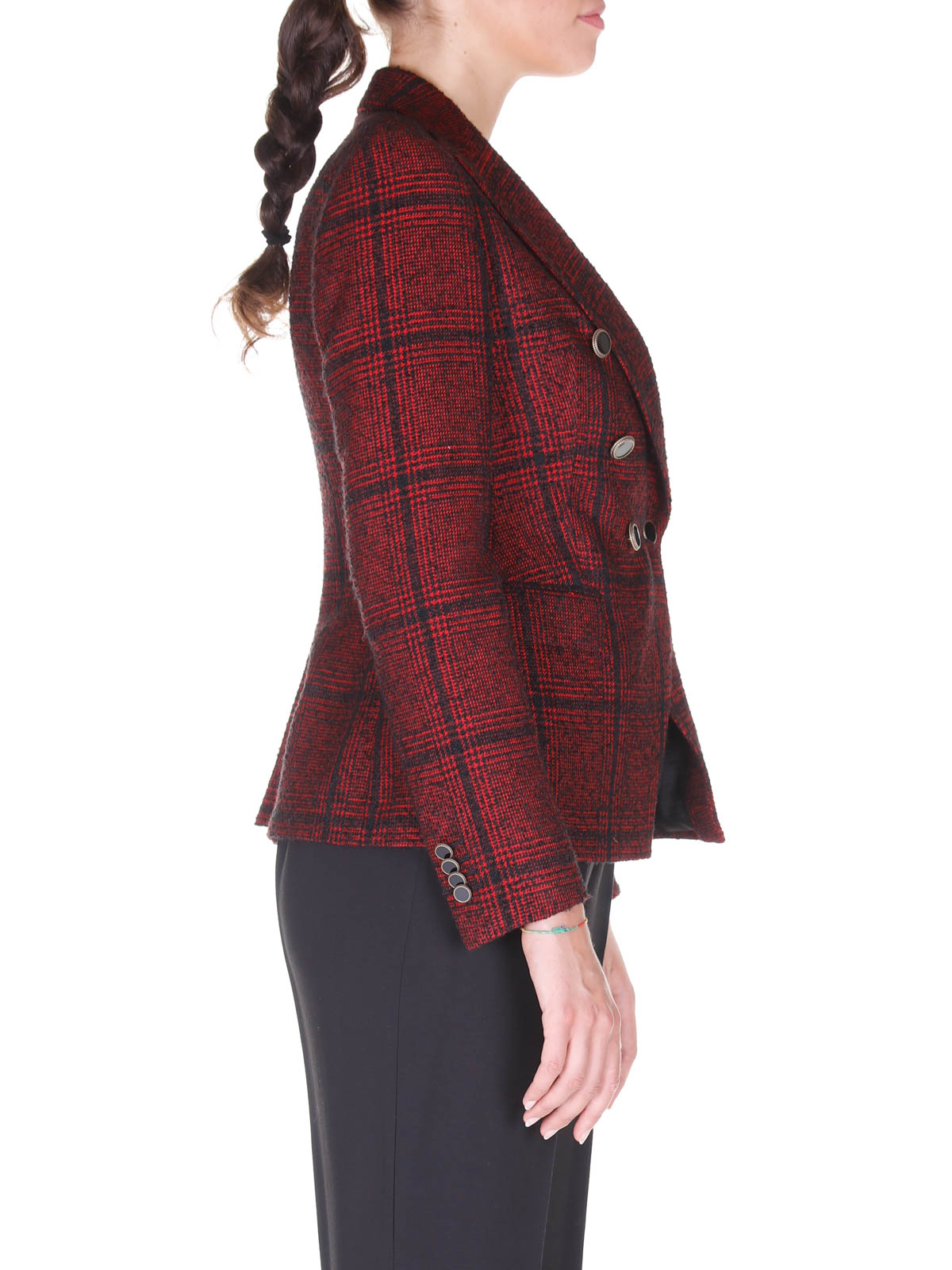 red tartan tweed blazer