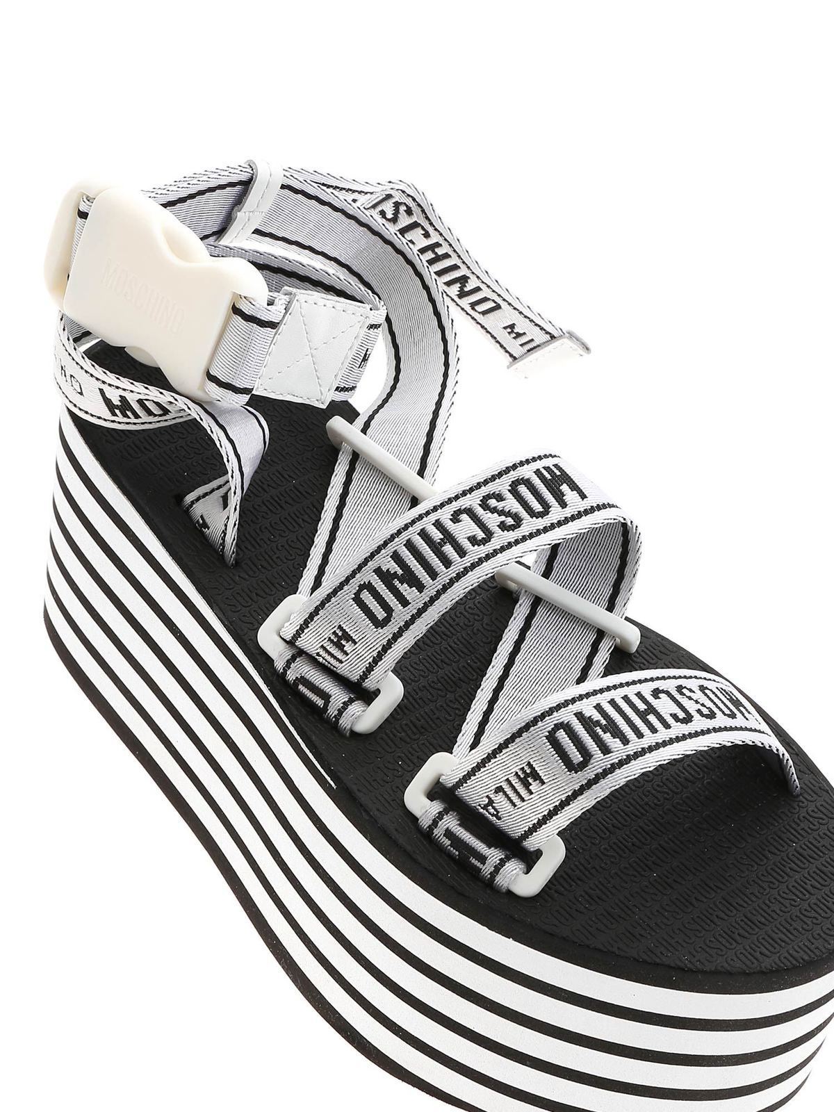 moschino logo tape wedge sandals