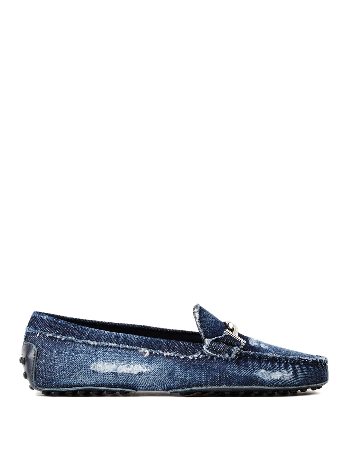 Tod'S - Double T worn out denim loafers - Loafers & Slippers ...
