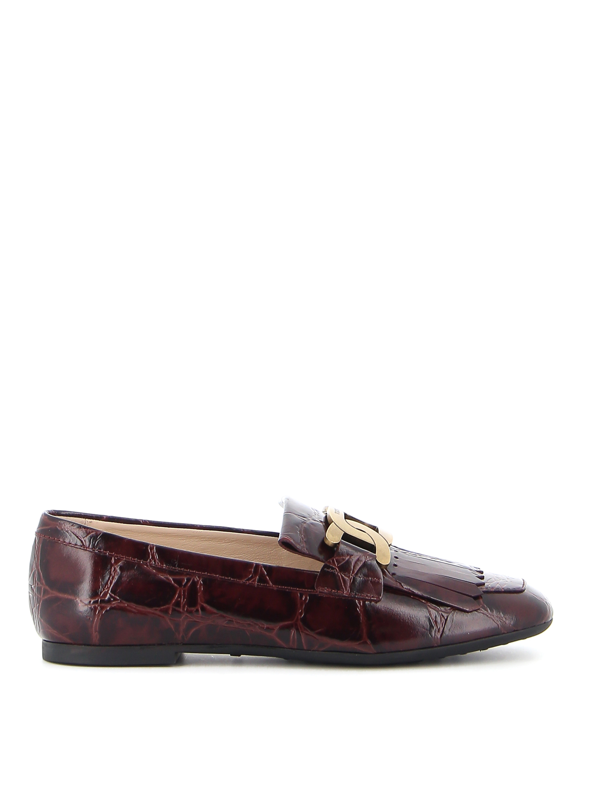 TOD'S FRINGED CROCO PRINT LOAFERS