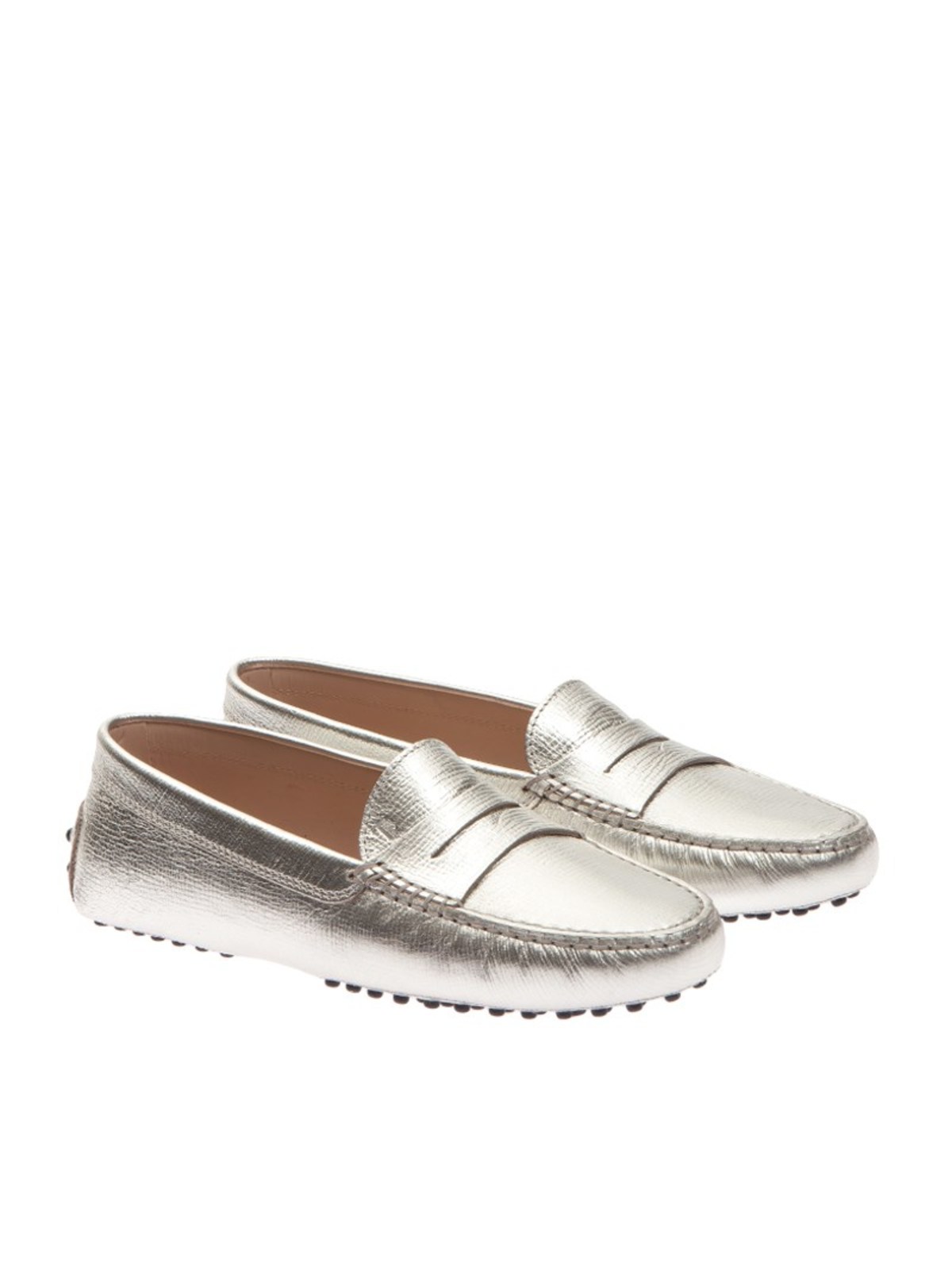 TOD'S LEATHER SILVER LOAFERS