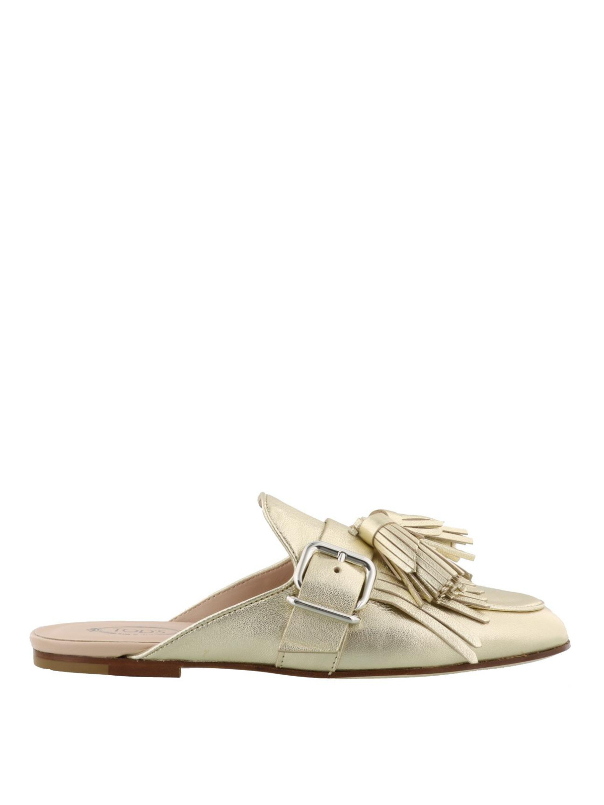 gold leather mule slippers