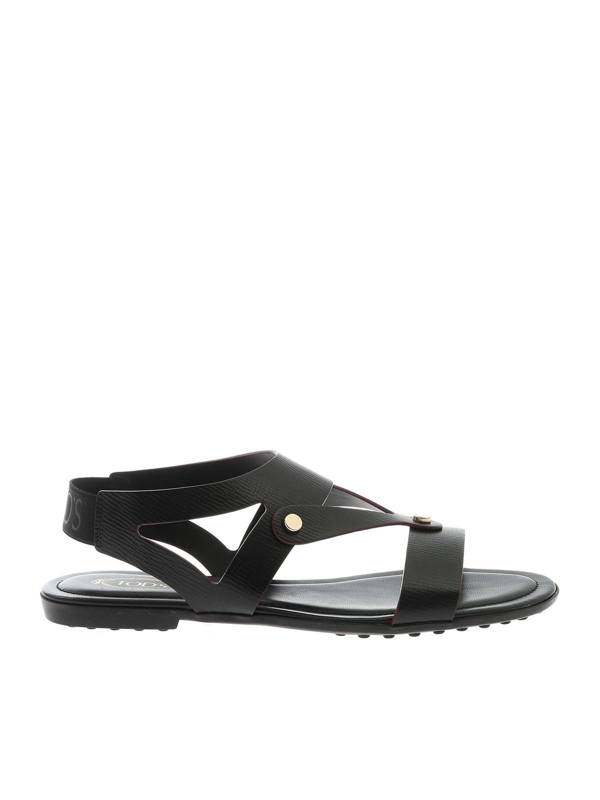 TOD'S BLACK SANDALS WITH METAL DETAILS