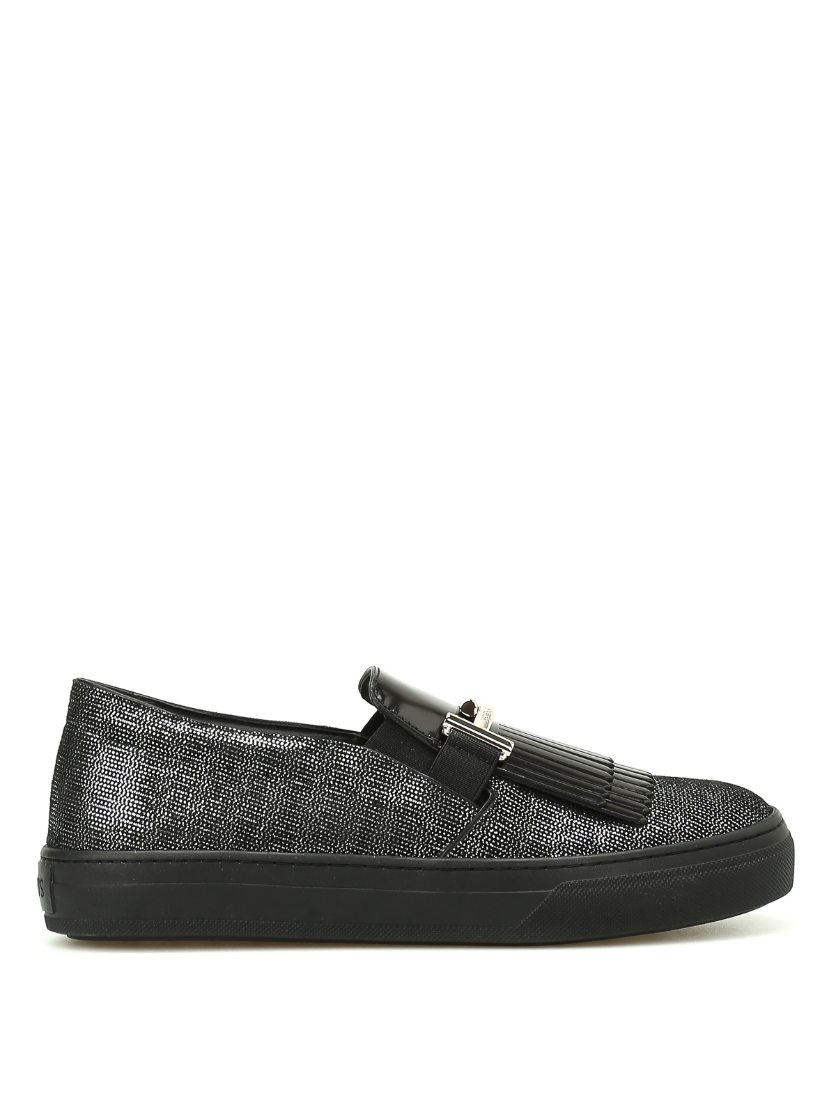Click to view more detailed imagery on our partner's website Tod's Double T Fringed Leather Sneakers In Black
